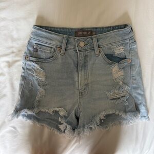 Just USA Women's Ripped Jean Shorts - Light Blue